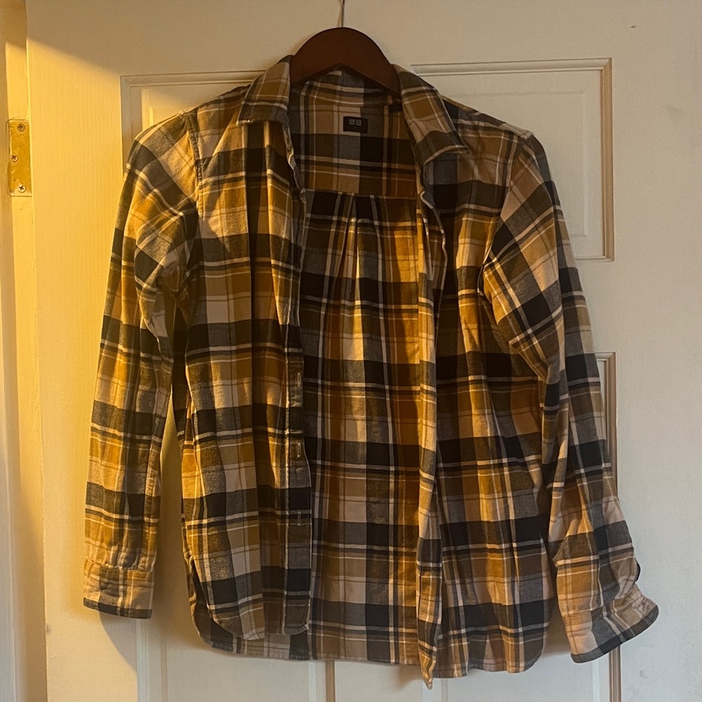 Uniqlo Navy and Mustard Plaid Shirt